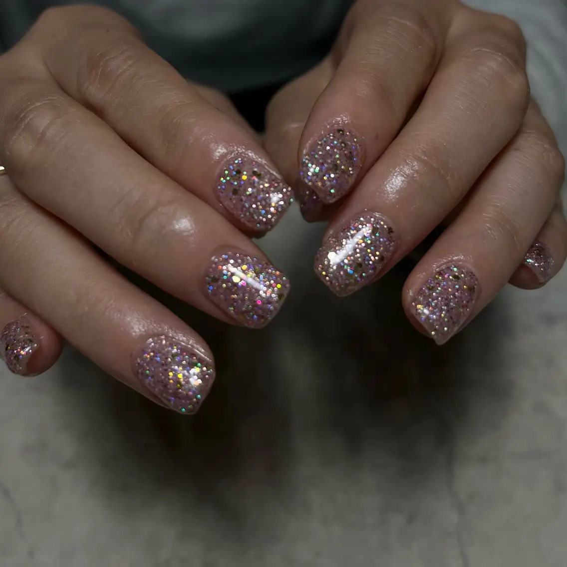 ネイル グリーン ラメ(グリッター) ハンドネイル vegh. nail/阿波座のネイルデザイン