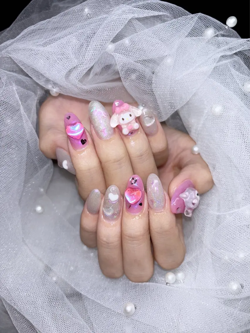ネイル ハート キラキラネイル ラメ(グリッター) ピンク happiness nailのネイルデザイン