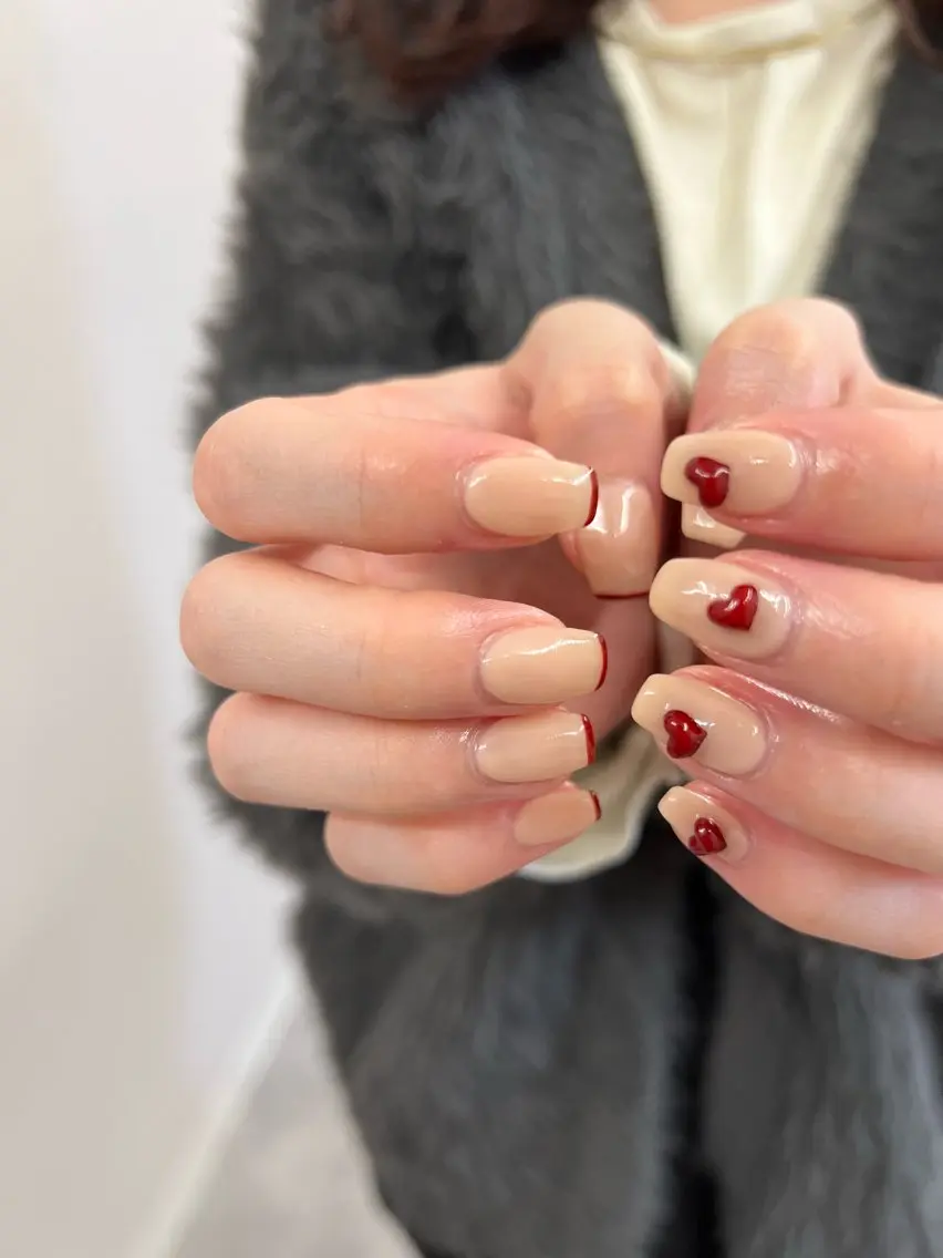 ネイル ボルドー ジェルネイル ハート マグネットネイル ニュアンスネイル ハンドネイル ハンドケア Bana_ Nailのネイルデザイン