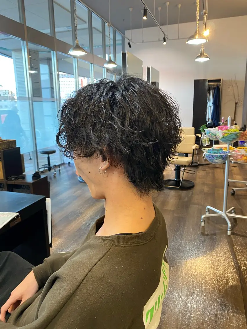 パーマ メンズ 波巻きパーマ メンズウルフカット ウルフカット 杉原魁/髪質改善/ 似合わせパーマのヘアスタイル