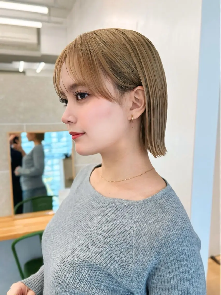 ショート 切りっぱなしボブ ボブ 小顔カット 外ハネヘア カット ボブ/ミディアム/ 銀座/星優斗のヘアスタイル