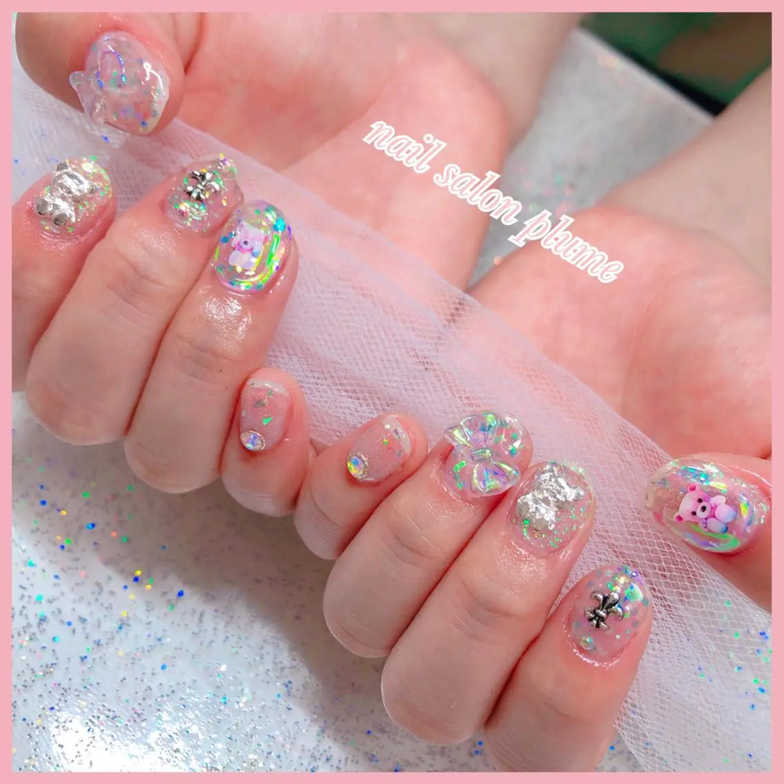 ネイル アートネイル クリアネイル ハート 氷ネイル・うるうるネイル キラキラネイル ハンドネイル plume nail ☆韓国ネイルのネイルデザイン