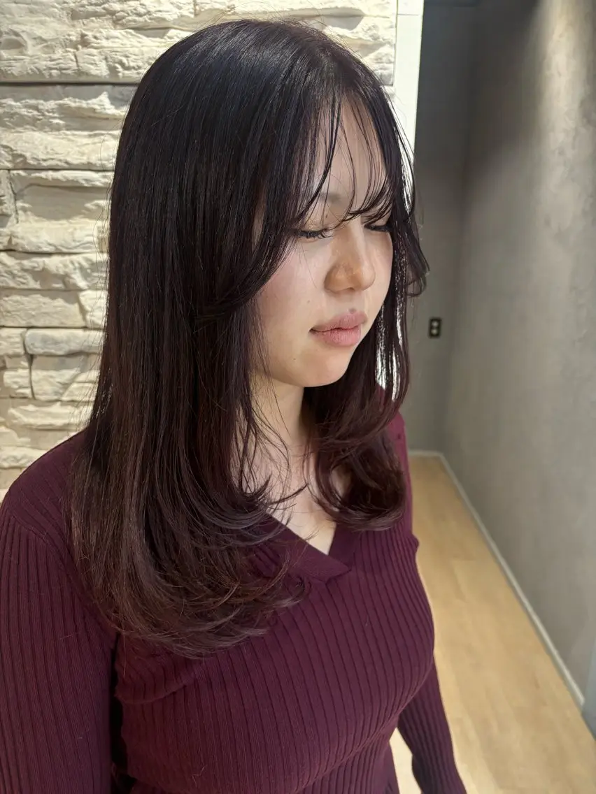 ロング カラー ボルドーカラー ヘアカラー MAKI/透明感 カラー/ヘアセットのヘアスタイル