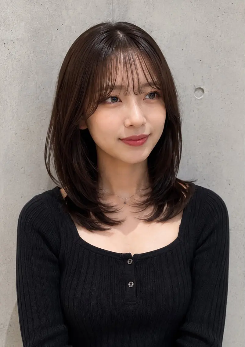ミディアム カラー パーマ カット ヘアカラー トリートメント 透明感カラー レイヤー/コウスケのヘアスタイル