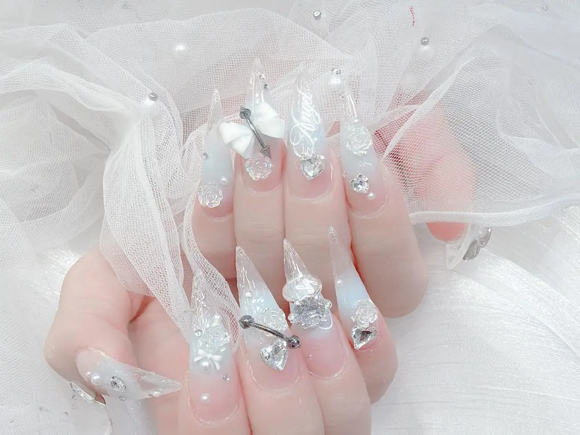 ネイル 成人式 大理石ネイル(マーブル) リボン 夏ネイル ネイルチップ ハンドネイル Mi Na Nail Salonのネイルデザイン