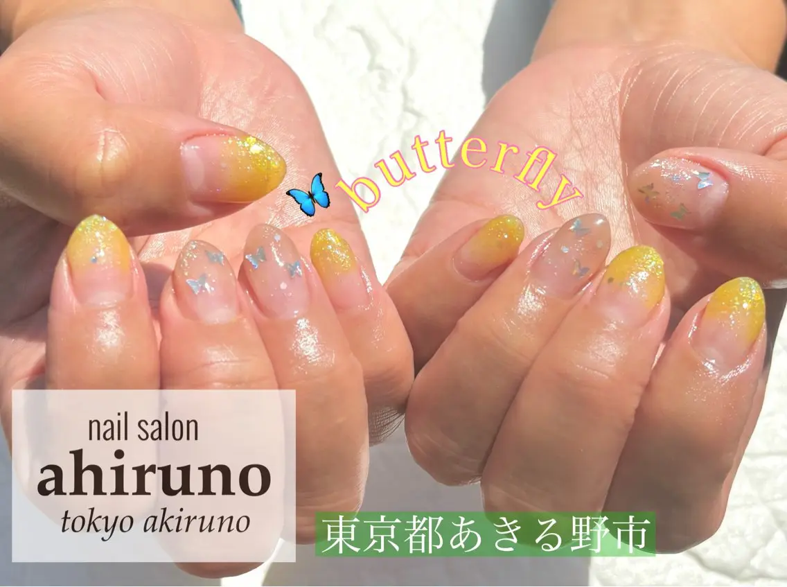 ネイル グラデーション ラメ(グリッター) ラメグラデーション ショートネイル 夏ネイル ハンドネイル 東京あきる野市ネイル ✿ yuiのネイルデザイン