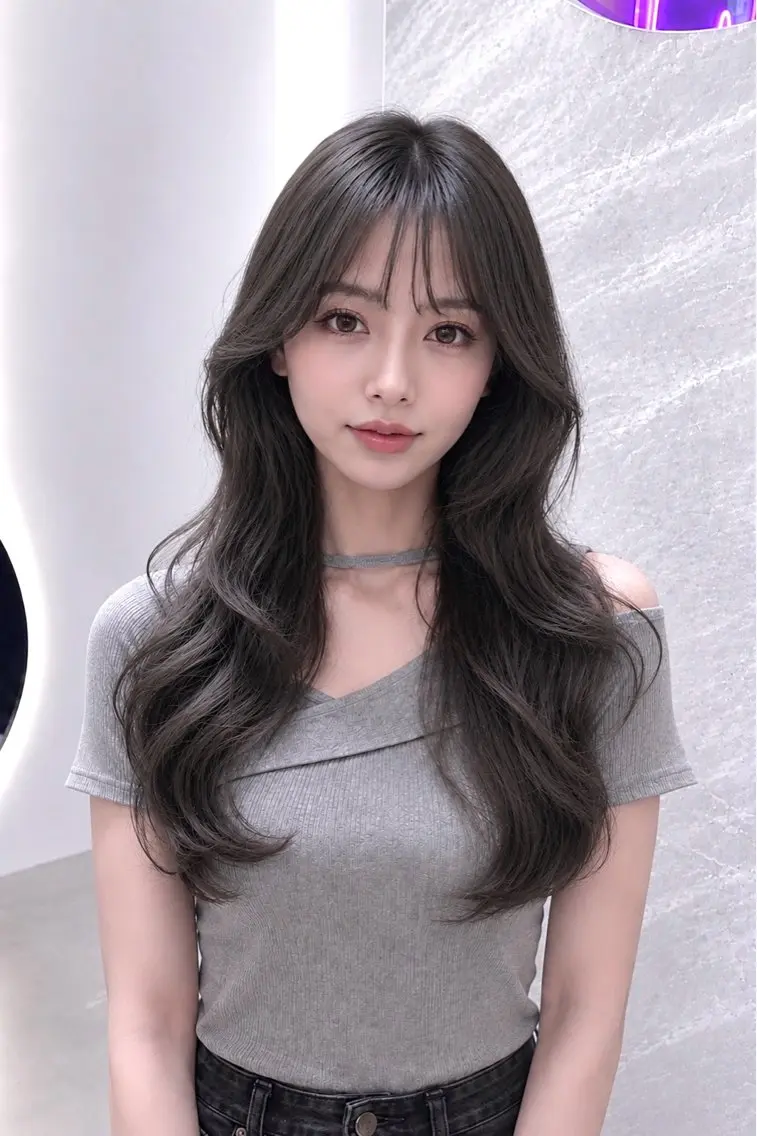 セミロング カラー ヘアアレンジ アッシュ アッシュグレー アッシュグレージュ 黒髪 ブルーカラー ヘアカラー 🖤kana韓国ヘア 艶髪カラー特化🖤のヘアスタイル