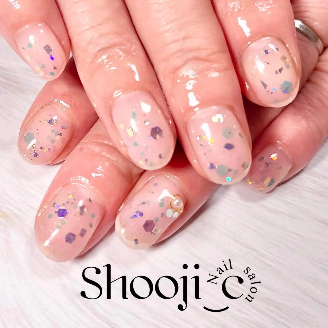 ネイル アートネイル クリアネイル 長さ出し ジェルネイル ラメ(グリッター) Shooji_c Nail salonのネイルデザイン