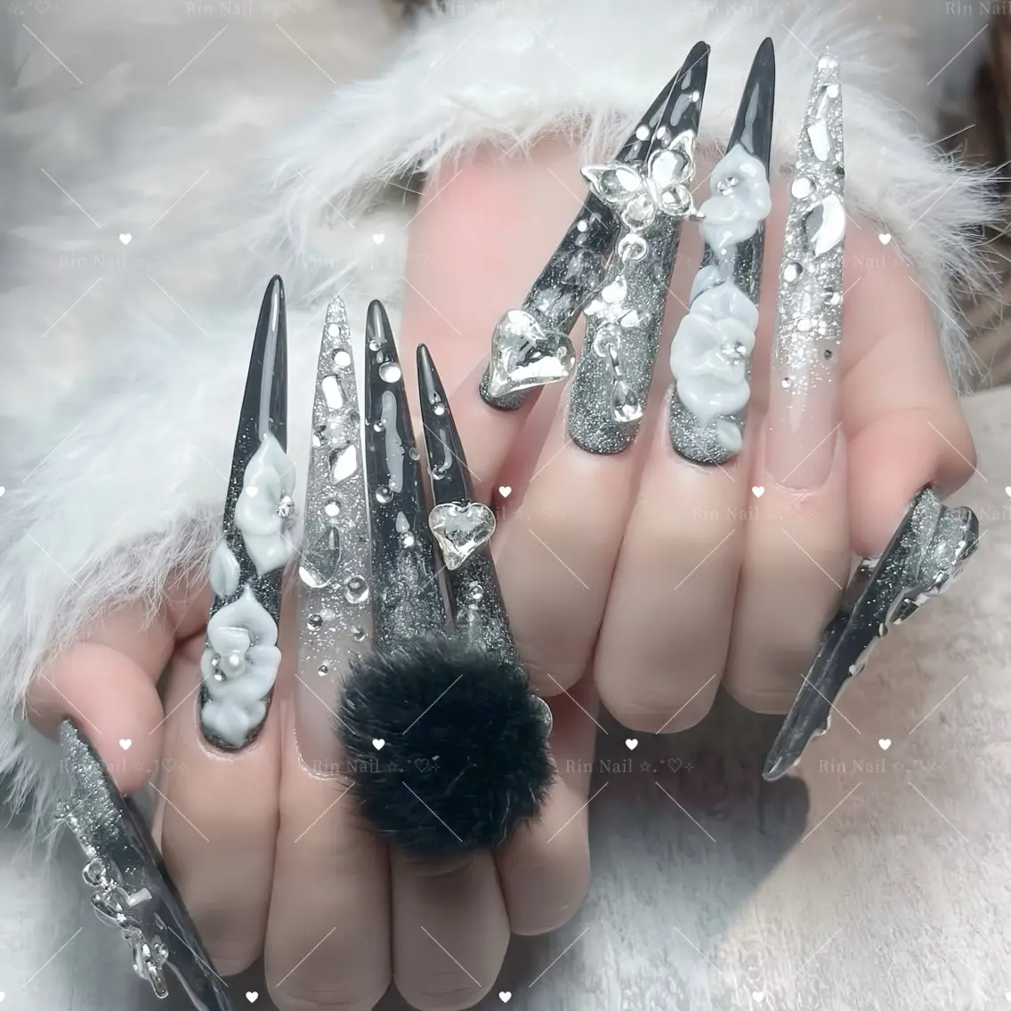 ネイル べっ甲ネイル ブルー 長さ出し フレンチネイル ジェルネイル ハンドネイル Rin Nail 新大久保店のネイルデザイン