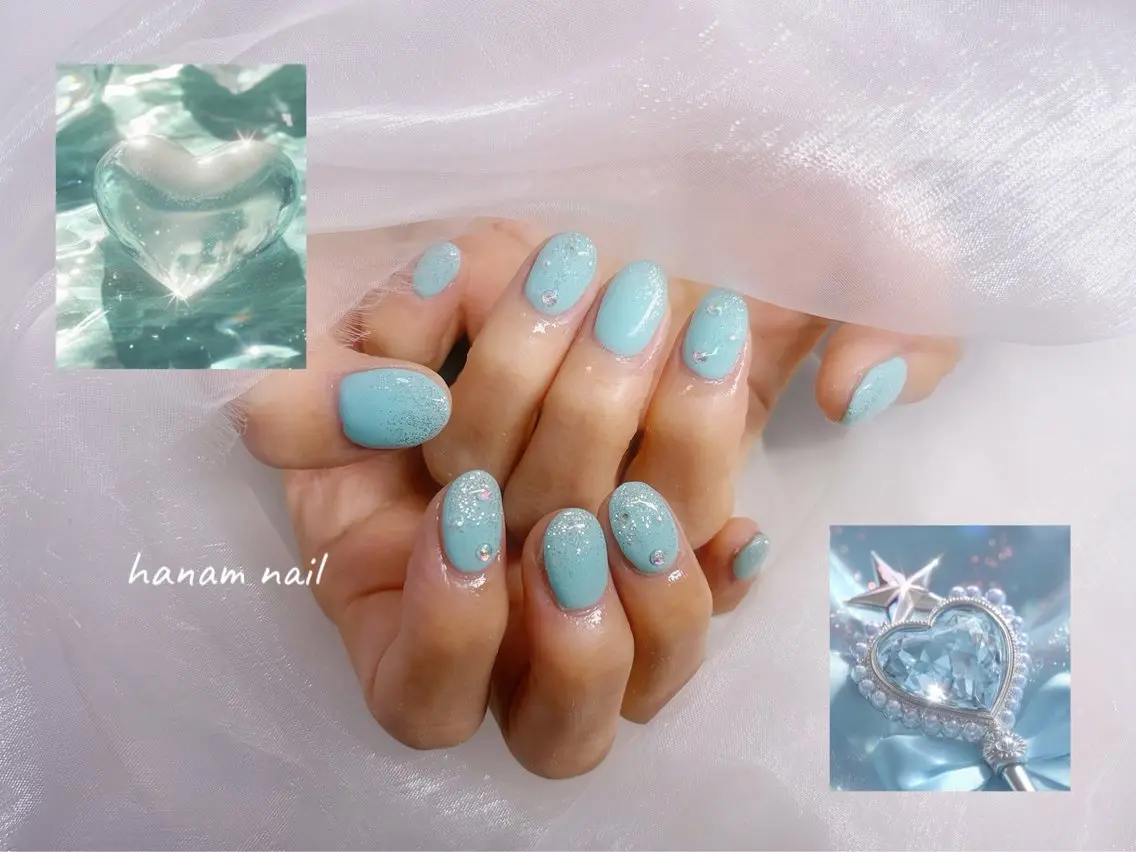 ネイル ハンドネイル hanam nail 🌿🩵ハナムネイルのネイルデザイン