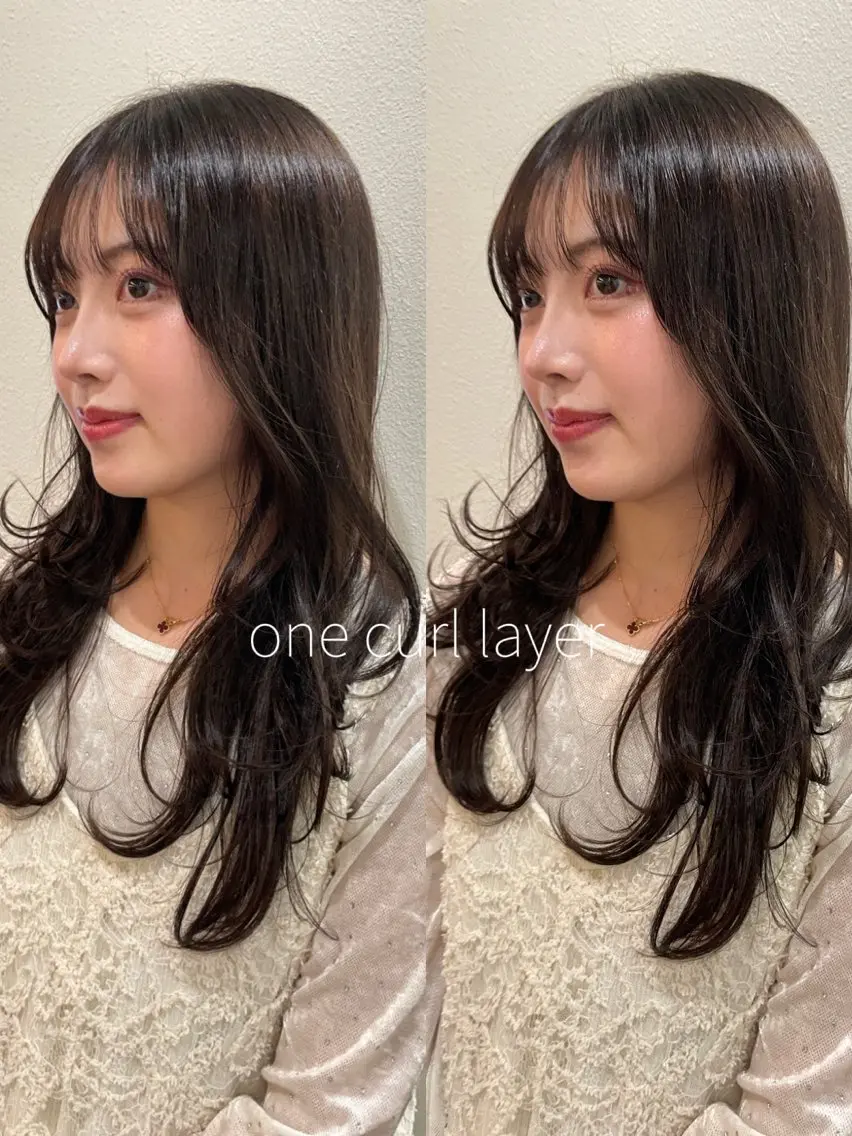 セミロング カラー パーマ セミロングパーマ ベージュカラー 透明感カラー レイヤーカット カット ヘアカラー トリートメント 抜け感ボブ×パーマ ｜kazaneのヘアスタイル