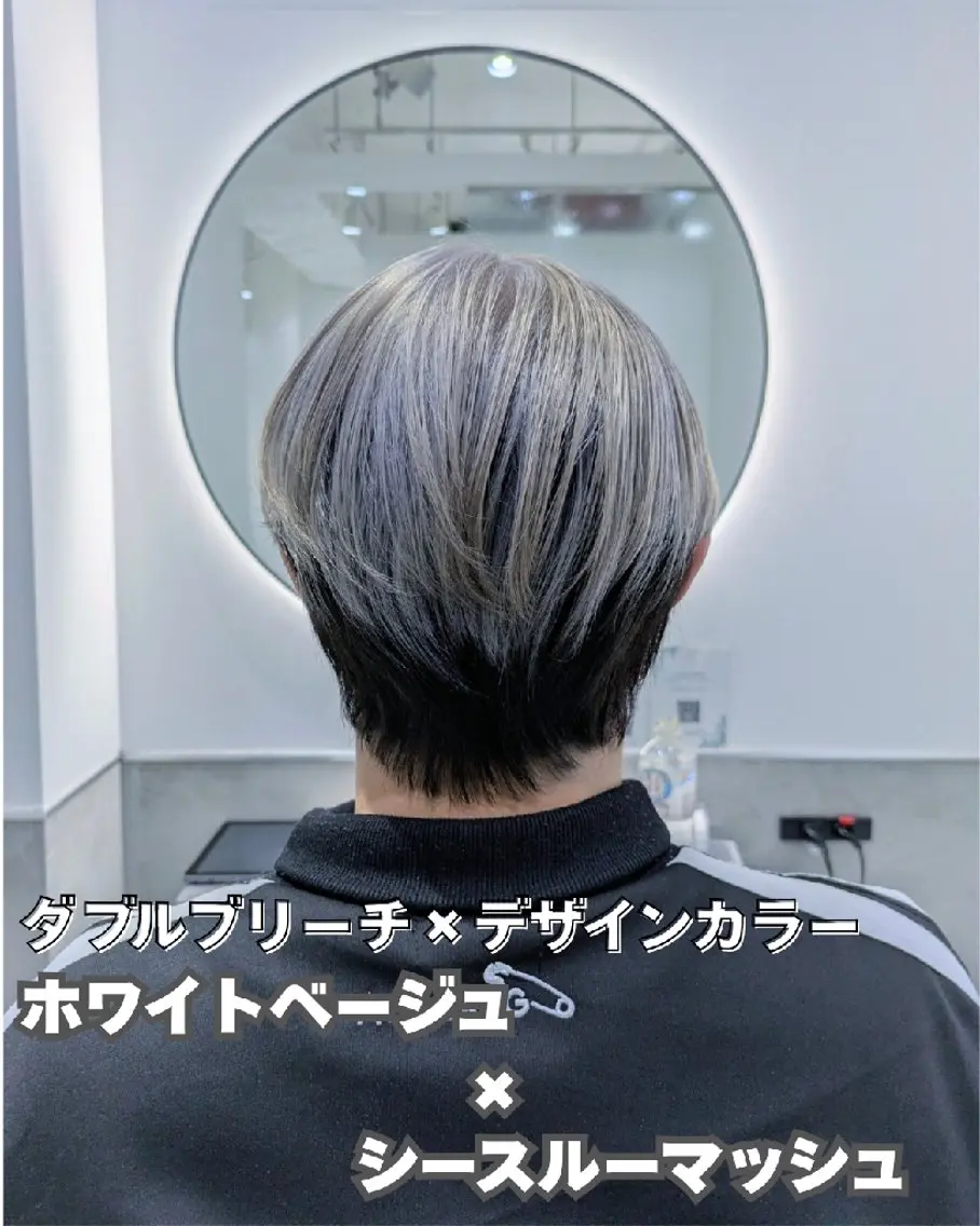ミディアム カラー メンズ メンズブリーチ マッシュ シースルーマッシュ ベージュカラー ブリーチ カット ヘアカラー トリートメント 髪質改善/韓国メンズ カット&パーマ 猿川のヘアスタイル