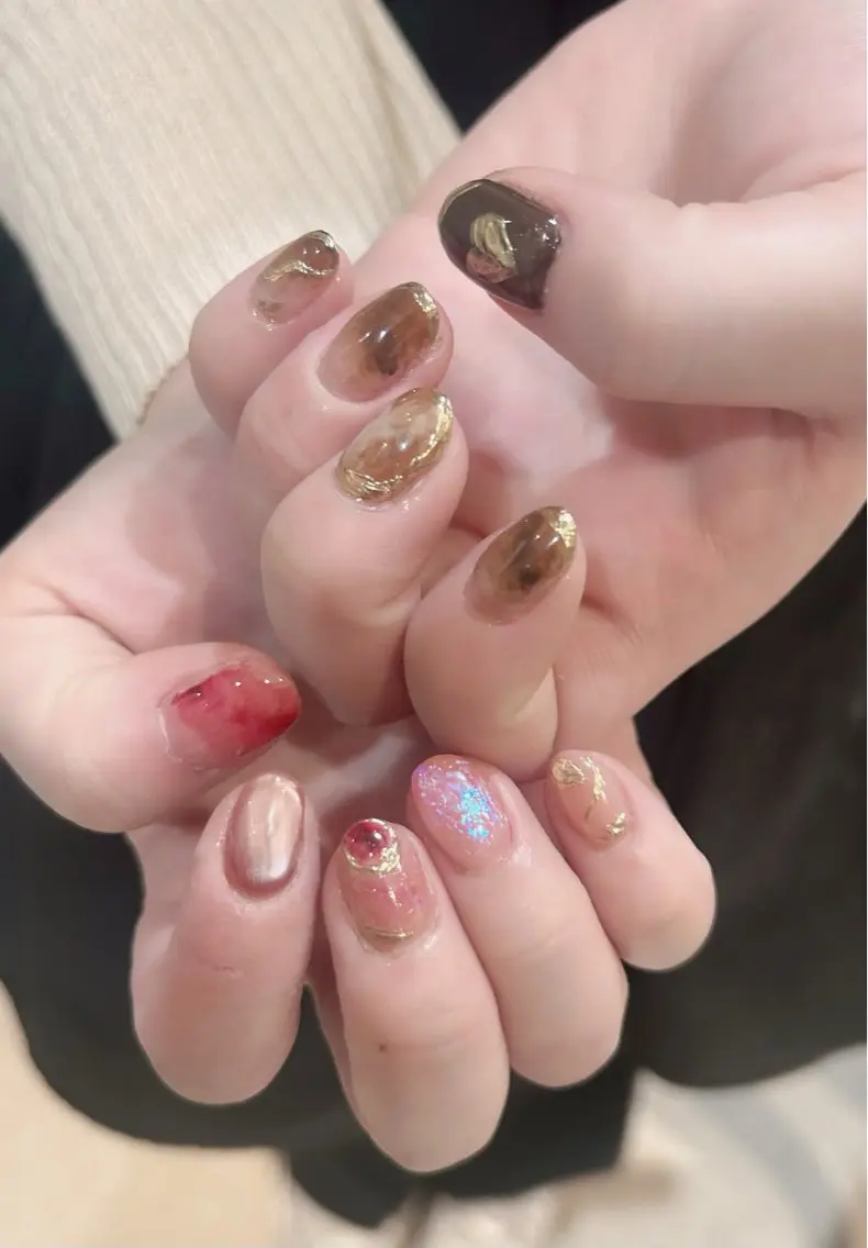 ネイル ハンドネイル 🌸さくら /ワンホン束感🎀のマツエク・マツパデザイン