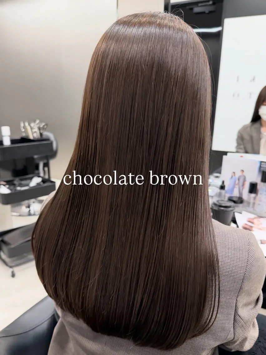 ロング カラー ブラウンカラー チョコレートブラウン 顔周りカット トリートメント カット ヘアカラー 💜ひな💜韓国レイ ヤー/透明感/美髪のヘアスタイル