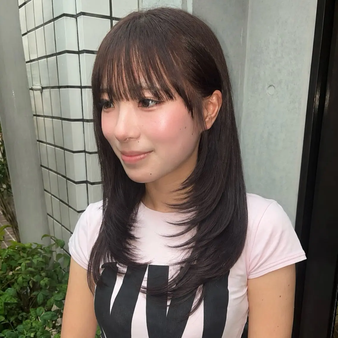 ロング 顔まわりレイヤー 顔周りカット ハッシュカット 韓国風ヘア レイヤーカット カット ヘアカラー ハイトーン/レイヤー カット/TAKEのヘアスタイル