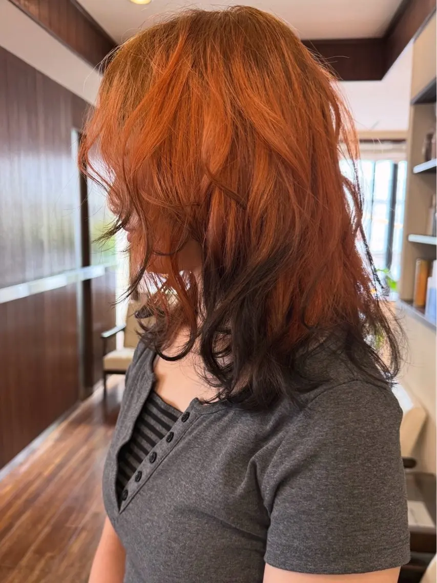 ロング カラー オレンジ カット ヘアカラー トリートメント 田室 和幸のヘアスタイル