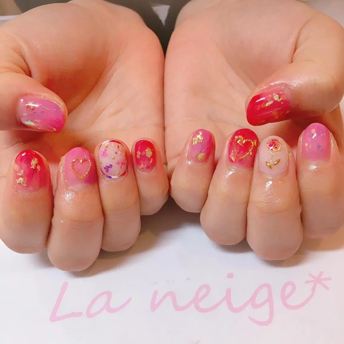 ネイル ハート La neige* yuki 🐩🌙のネイルデザイン