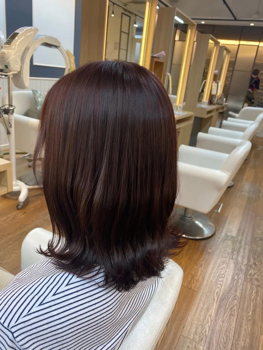 ミディアム カラー ヘアアレンジ ブラウンカラー レッドカラー レッドブラウン 韓国ヘア sasugaのヘアスタイル