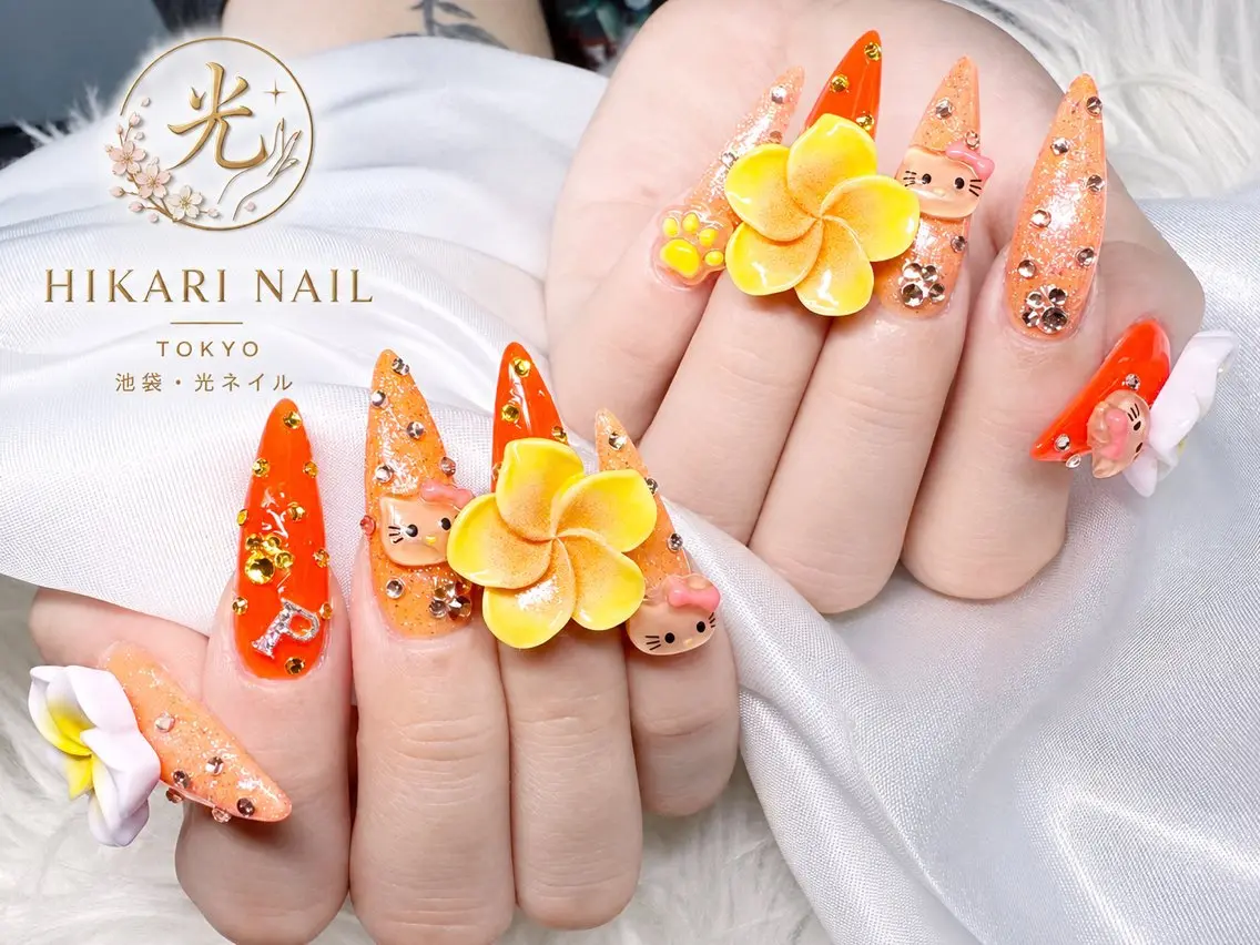 ネイル チークネイル 長さ出し フレンチネイル ガーリー ハート ハンドネイル HikariNail Ikebukuroのネイルデザイン