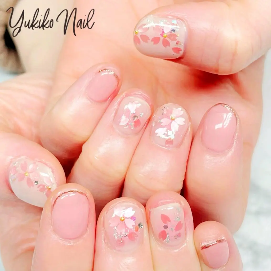ネイル チークネイル 桜ネイル ピンク 春ネイル ハンドネイル ユキコ ネイルのネイルデザイン