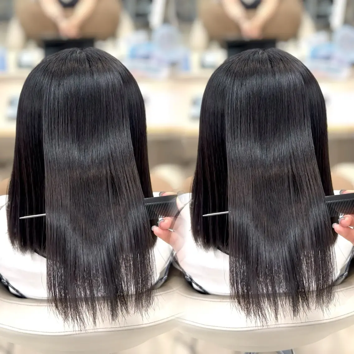 ミディアム カラー パーマ カット ヘアカラー 縮毛矯正 ベージュ/つや/ レイヤー/ゆいなのヘアスタイル