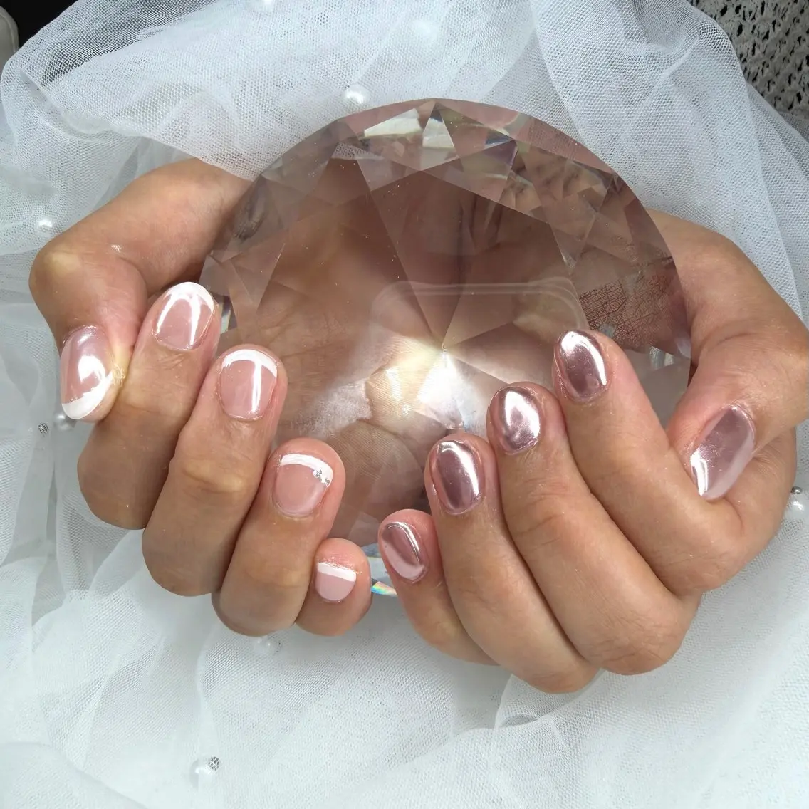 ネイル フレンチネイル ミラーネイル LINK Sakura🌸のネイルデザイン