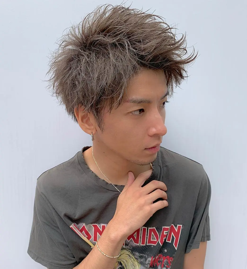 ショート カラー パーマ ヘアアレンジ メンズ アップバング メンズパーマ 野木 良平のヘアスタイル