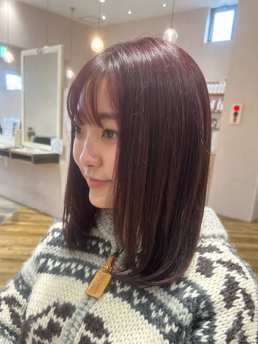 ミディアム カラー ブラウンカラー レッドカラー レッドブラウン 久保田 透明感カラー✨のヘアスタイル