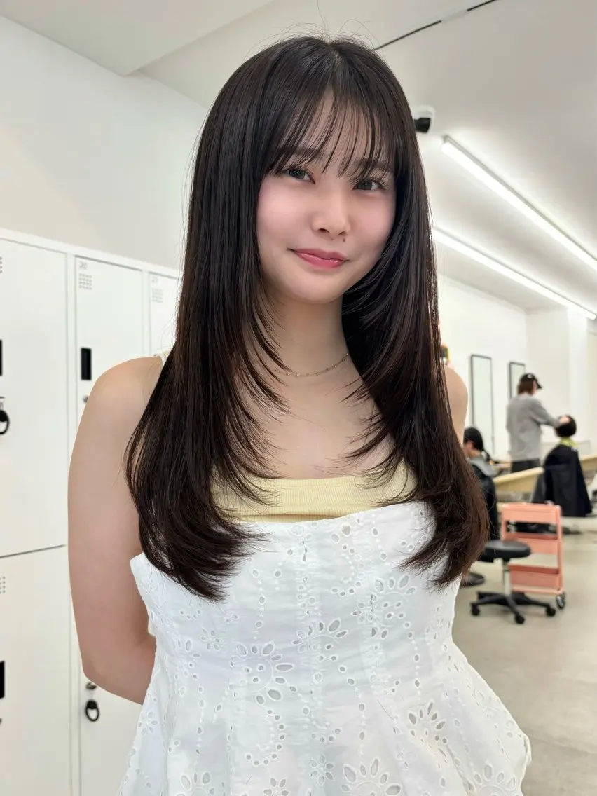 ロング カラー カット ヘアカラー 韓国風レイヤーカット 松葉翔のヘアスタイル
