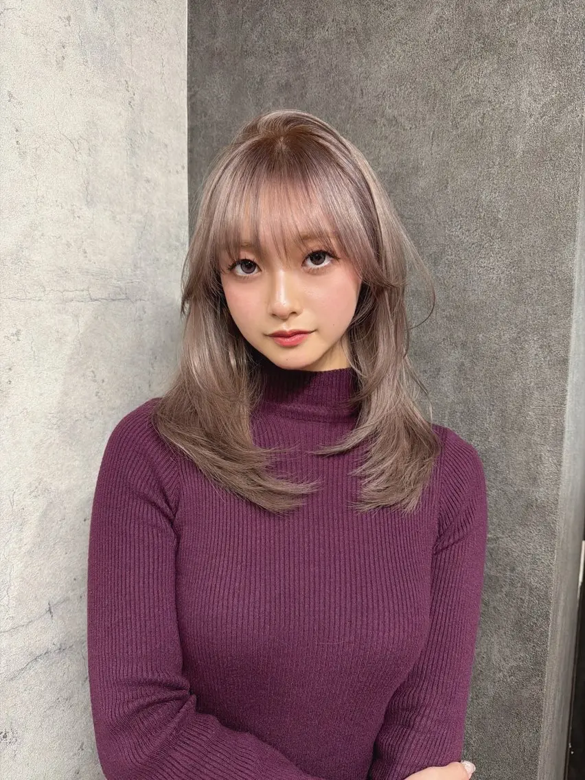 ミディアム カラー ヘアアレンジ レイヤー/髪質改善/ 小顔/モテ韓国ヘアのヘアスタイル