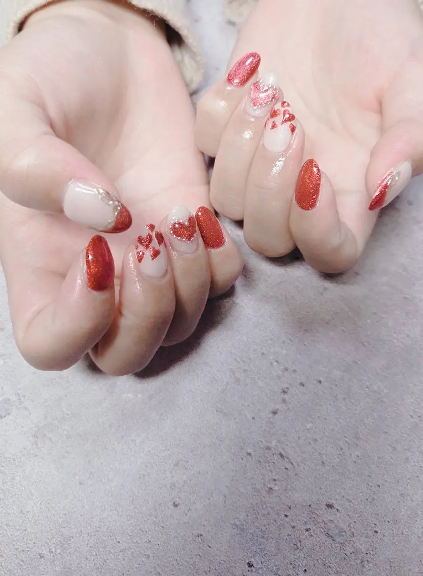 ネイル フレンチネイル ハート マグネットネイル ミラーネイル 持ち込み ハンドネイル flure de neige yukiのネイルデザイン