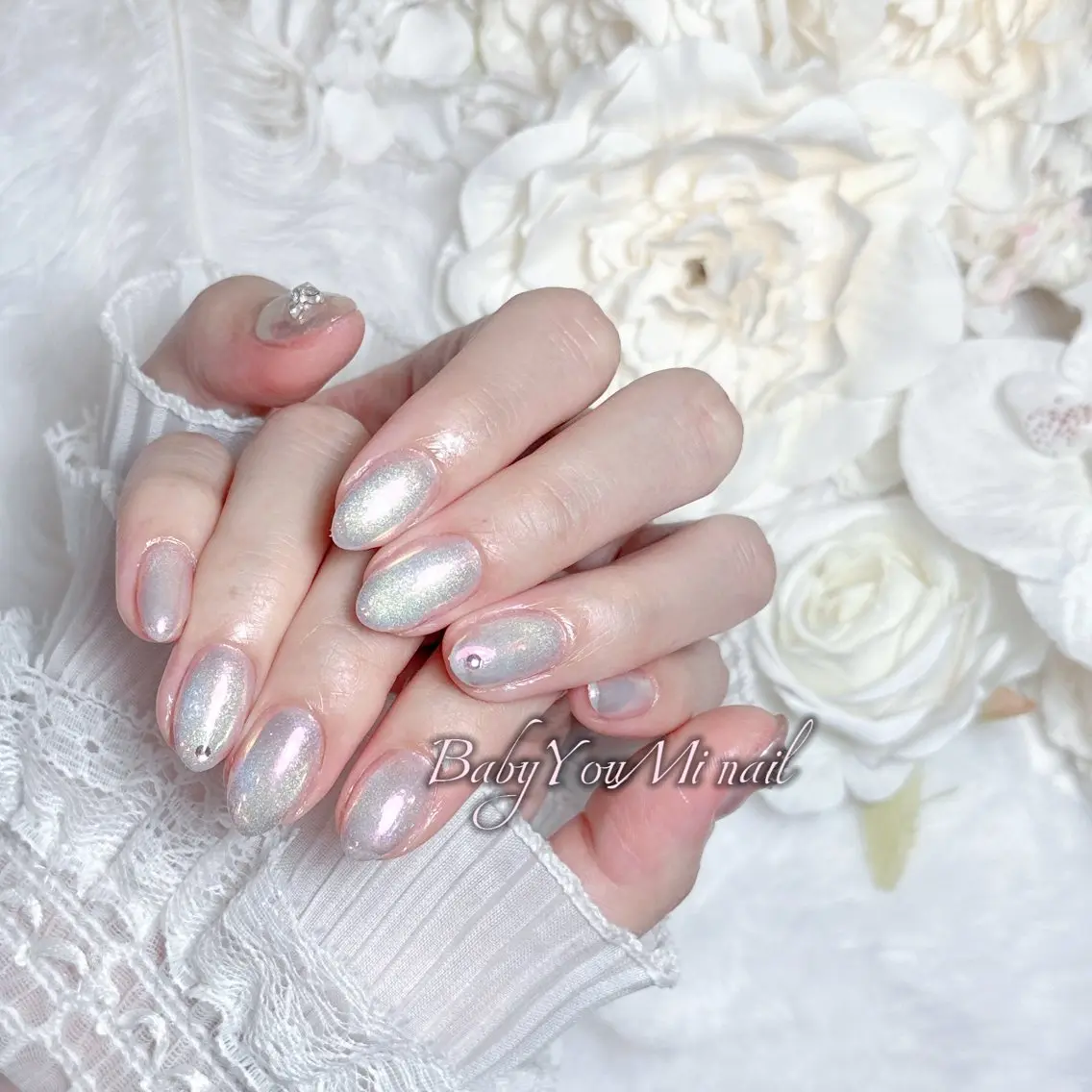 ネイル オーロラネイル チークネイル 成人式 フットネイル フレンチネイル ハンドネイル BabyYouMi nailのネイルデザイン