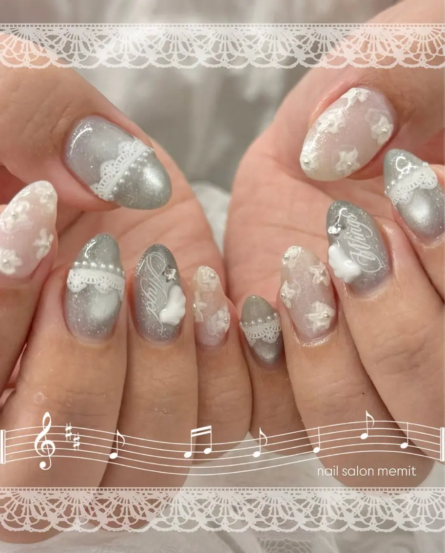 ネイル ガーリー 韓国ネイル ニュアンスネイル ハンドネイル 堺筋本町 memit hiyoriのネイルデザイン