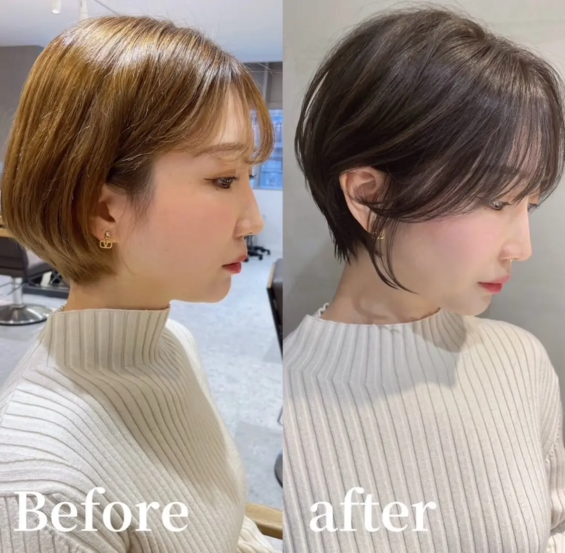 ショート カラー 透明感カラー グレージュ ショートヘア 《髪質改善✖️レイヤ ー🩶》ナオヤのヘアスタイル