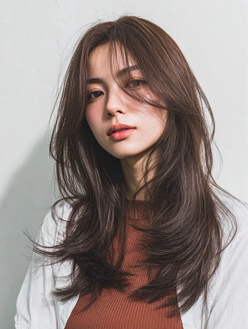 ロング 縮毛矯正 絶対綺麗な暖色カラー 🎯あります✨増渕✨のヘアスタイル