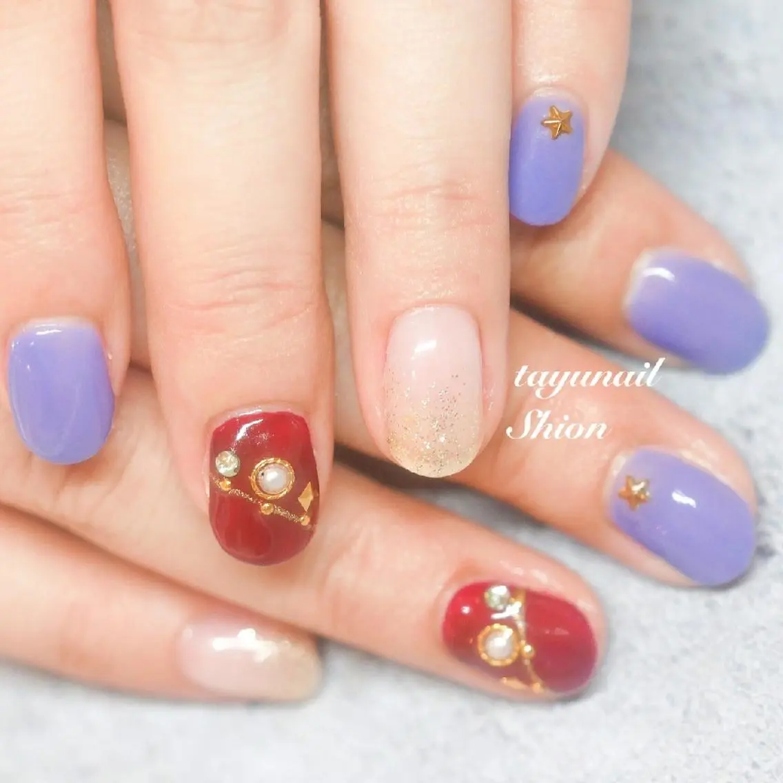 ネイル アートネイル ブルー ジェルネイル ゴールド パラジェル ネイルサロン 【たゆnail】のネイルデザイン