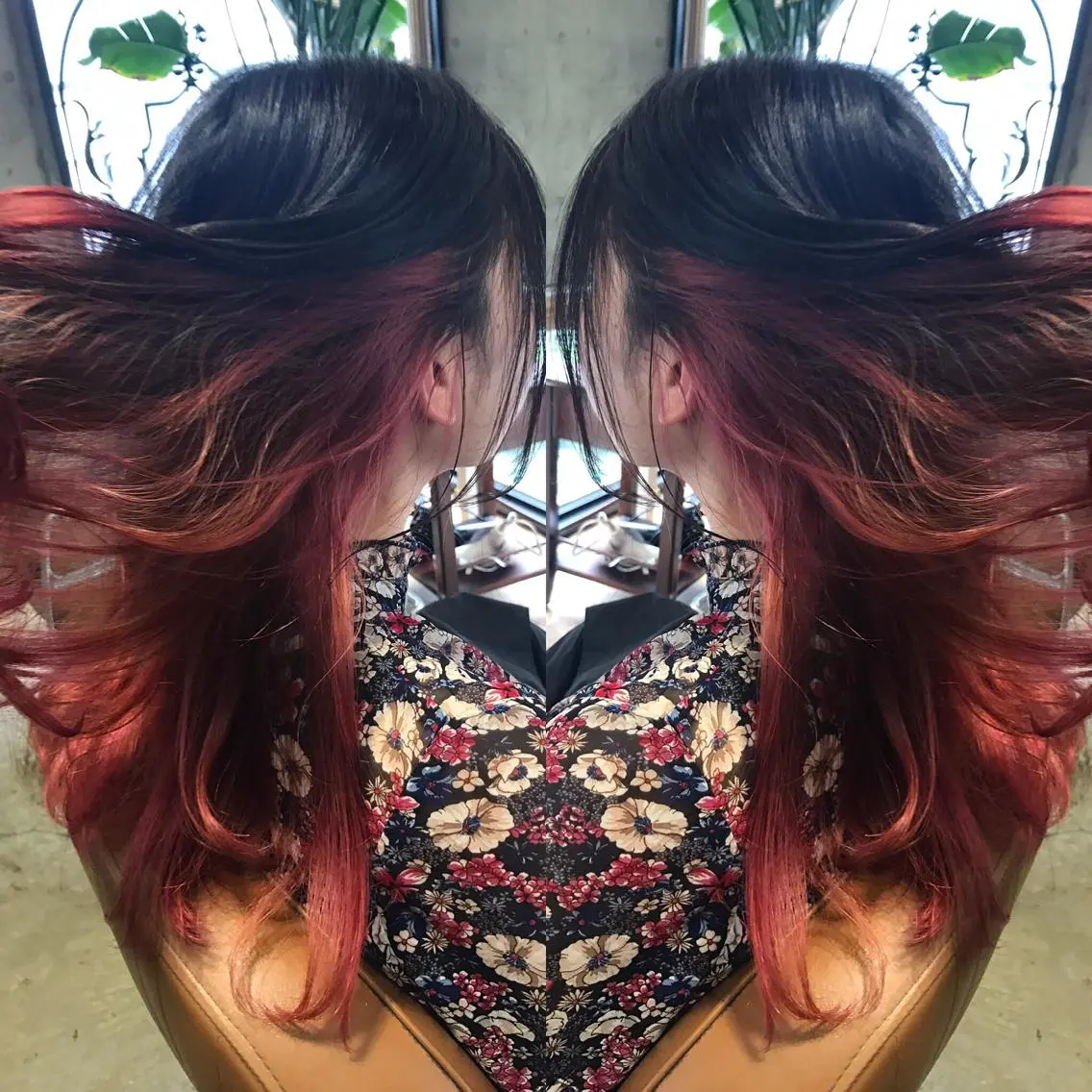 ミディアム カラー パーマ ヘアアレンジ メンズ キッズ ネイル マツエク・マツパ メンズインナーカラー ダブルカラー インナーカラー レッドカラー 赤色 サロンドミルク 原宿のヘアスタイル