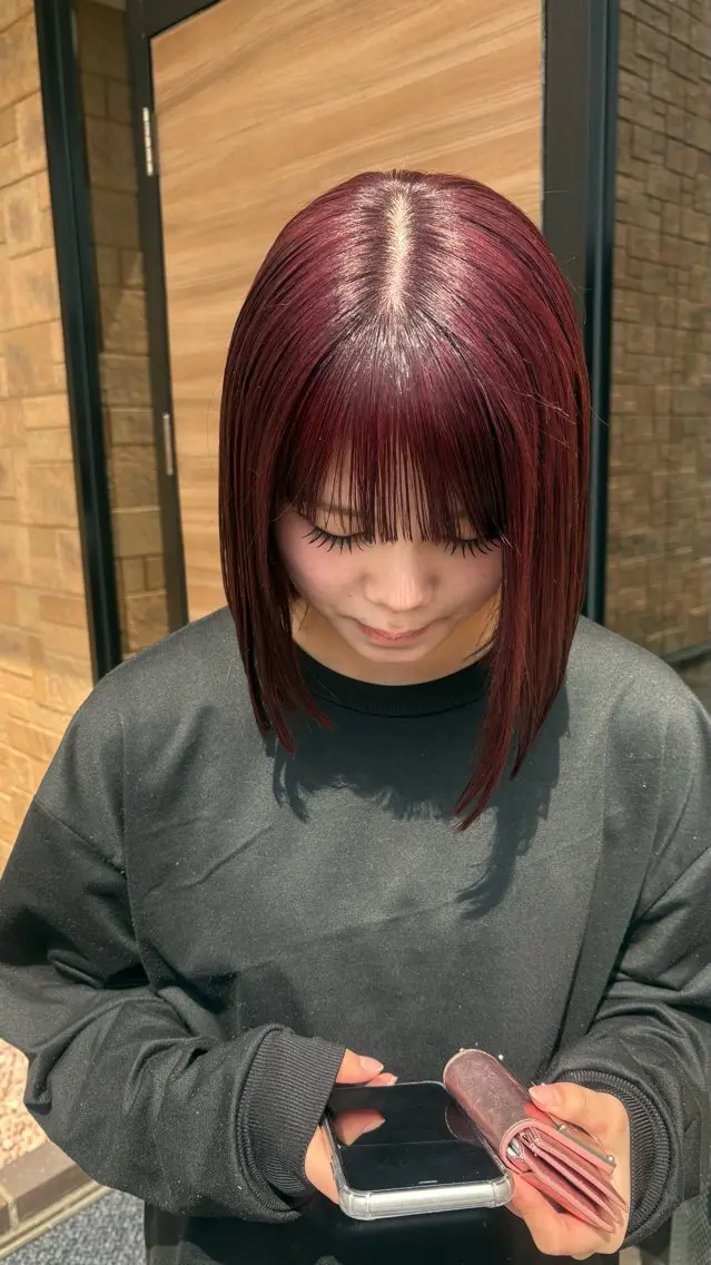 ミディアム カラー レッドカラー ヘアカラー 中島 万凜のヘアスタイル