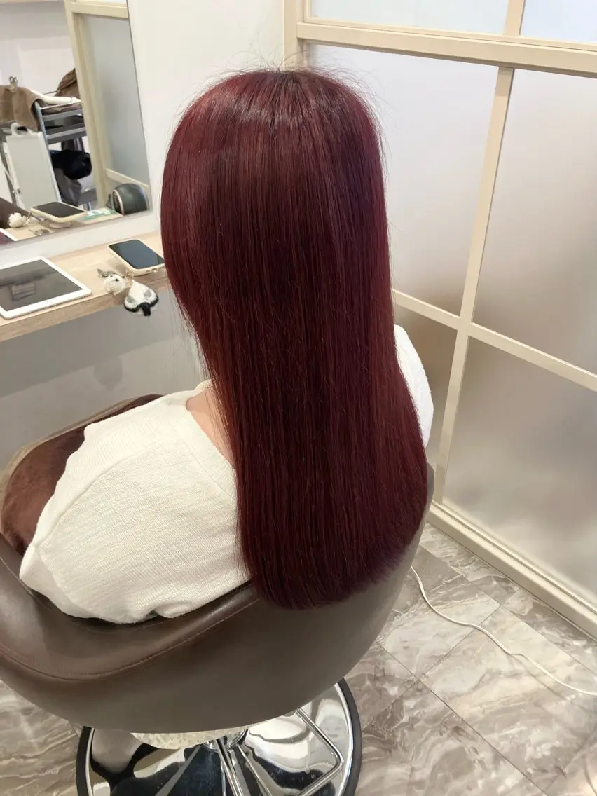 セミロング カラー ブリーチ 縮毛矯正 ブリーチ&ストレート 長谷川勇人のヘアスタイル