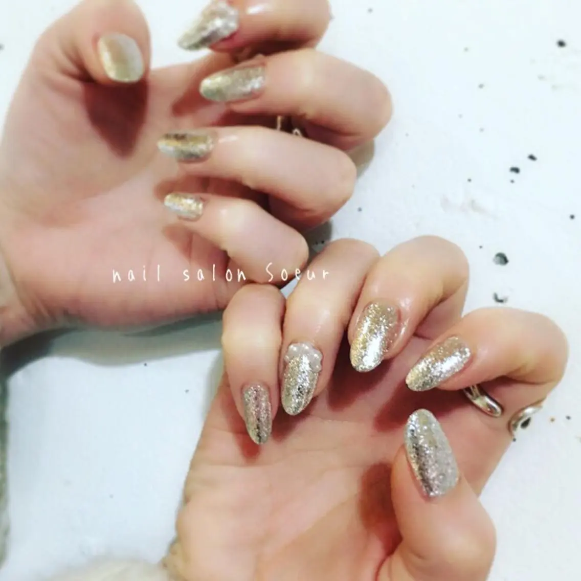 ネイル ジェルネイル キラキラネイル ラメ(グリッター) ワンカラーネイル シルバー nail salon Soeurのネイルデザイン