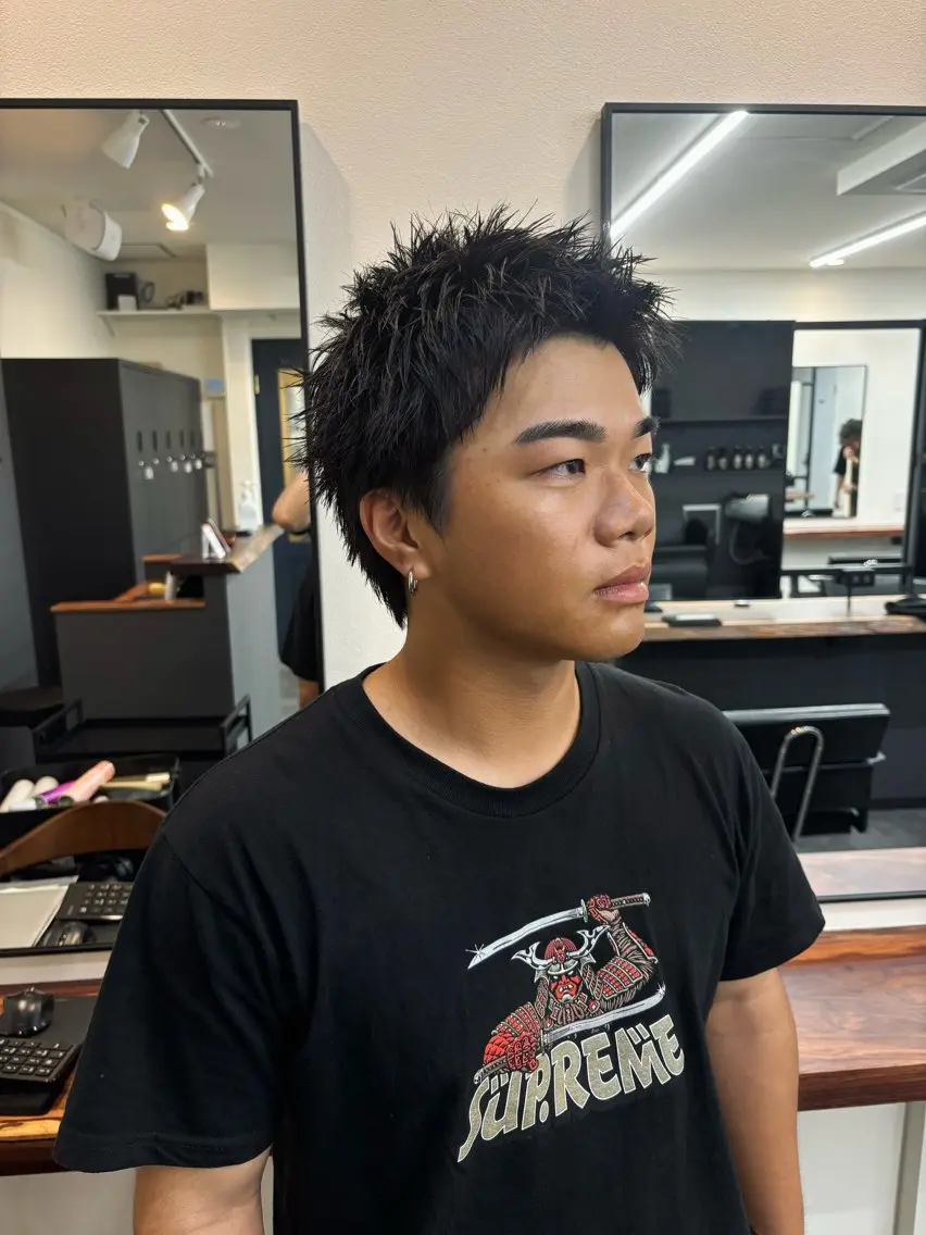 メンズ カット スパイキーパーマ 柏NO1 藤本葉のヘアスタイル