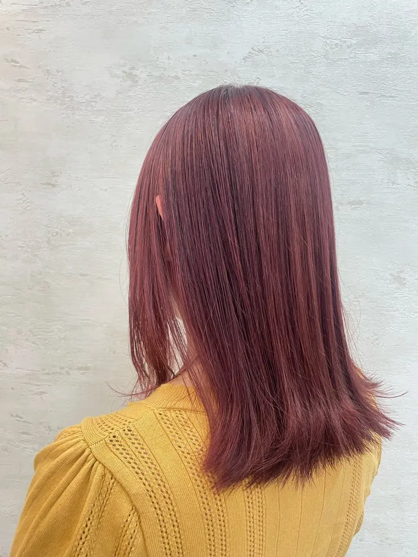 セミロング カラー ダブルカラー レッドカラー Blue/博多/ 水口莉沙のヘアスタイル