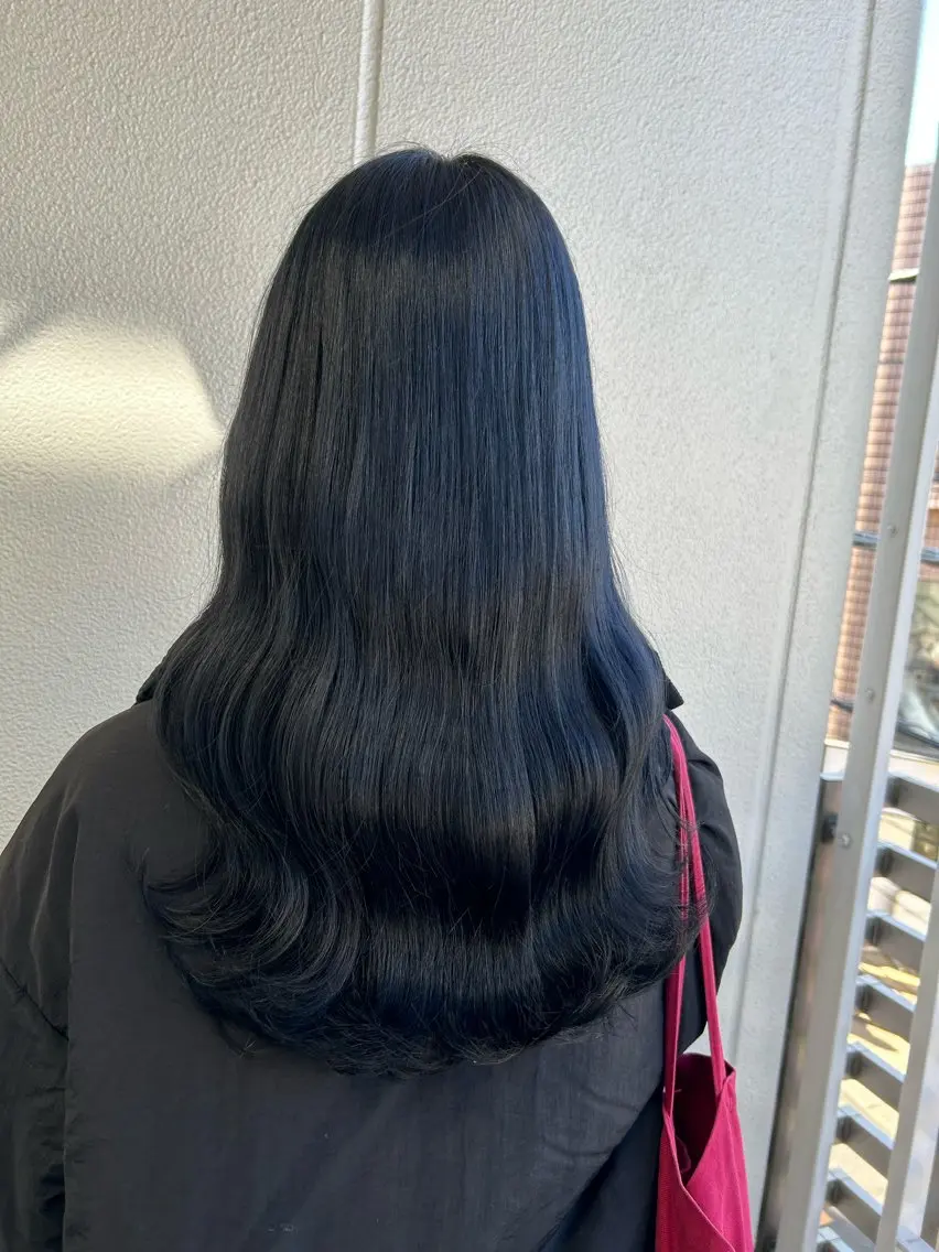 ロング カラー ヘアアレンジ 黒髪 ネイビーカラー 《暖色/韓国hair 》🇰🇷桑原ユキネのヘアスタイル
