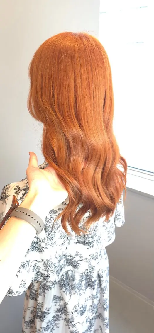 ロング カラー オレンジ カット ヘアカラー 高品質シールエクステ /艶髪/HIROのヘアスタイル