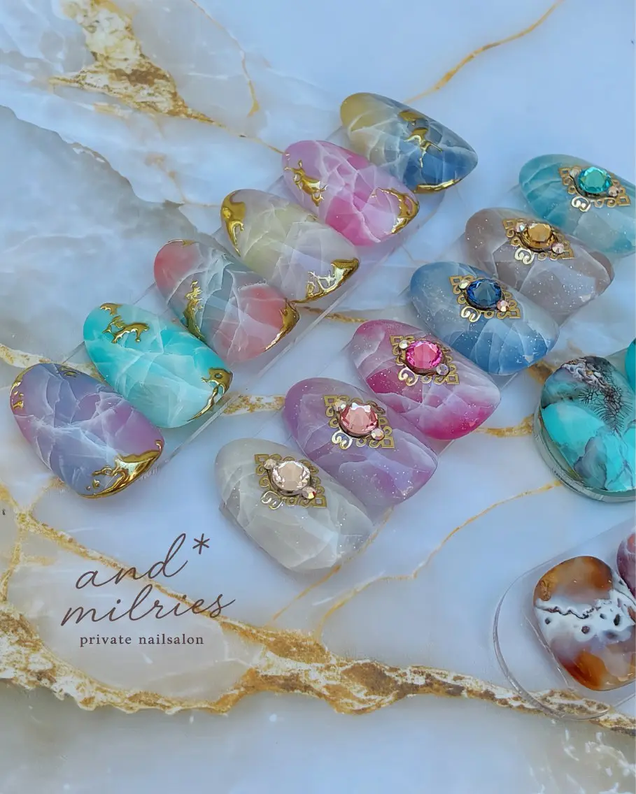 ネイル アートネイル 長さ出し ロングネイル パステルネイル and* milriesのネイルデザイン