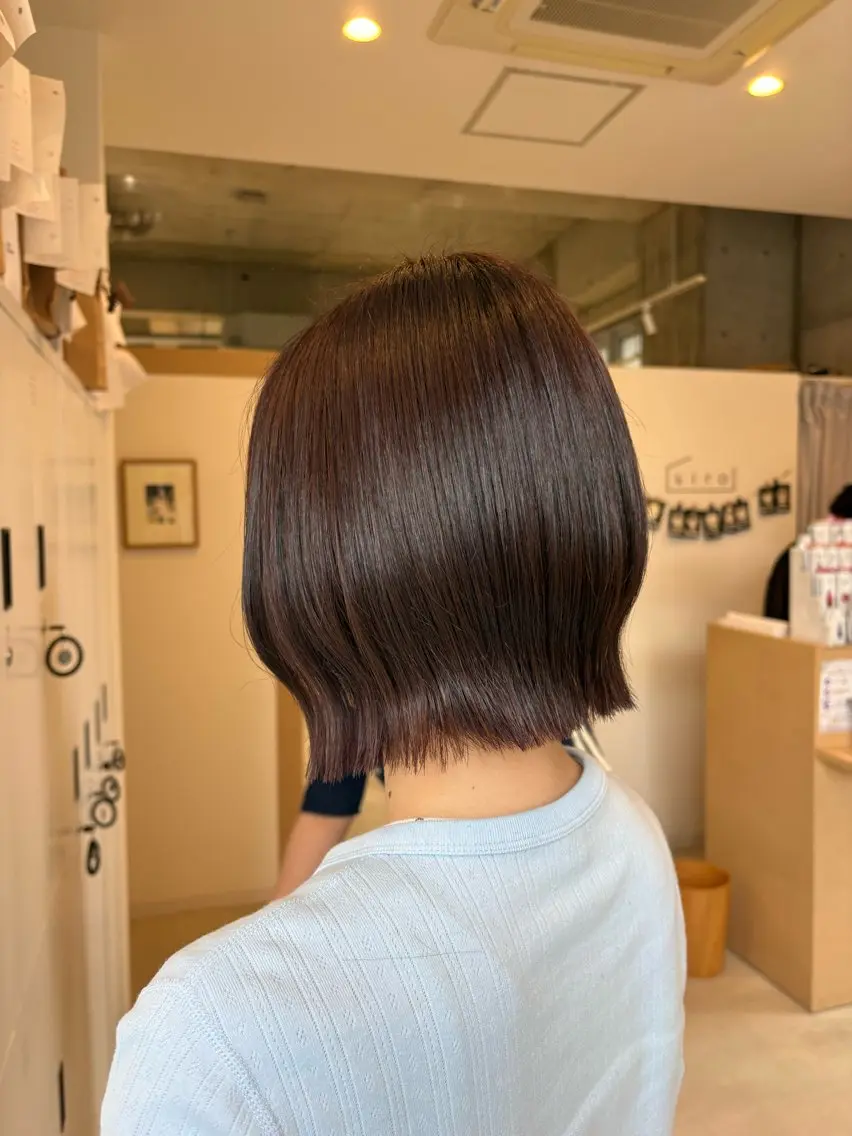 ショート チョコレートブラウン ボブ カット ヘアカラー 藤原仁美/レイヤー /透明感カラーのヘアスタイル