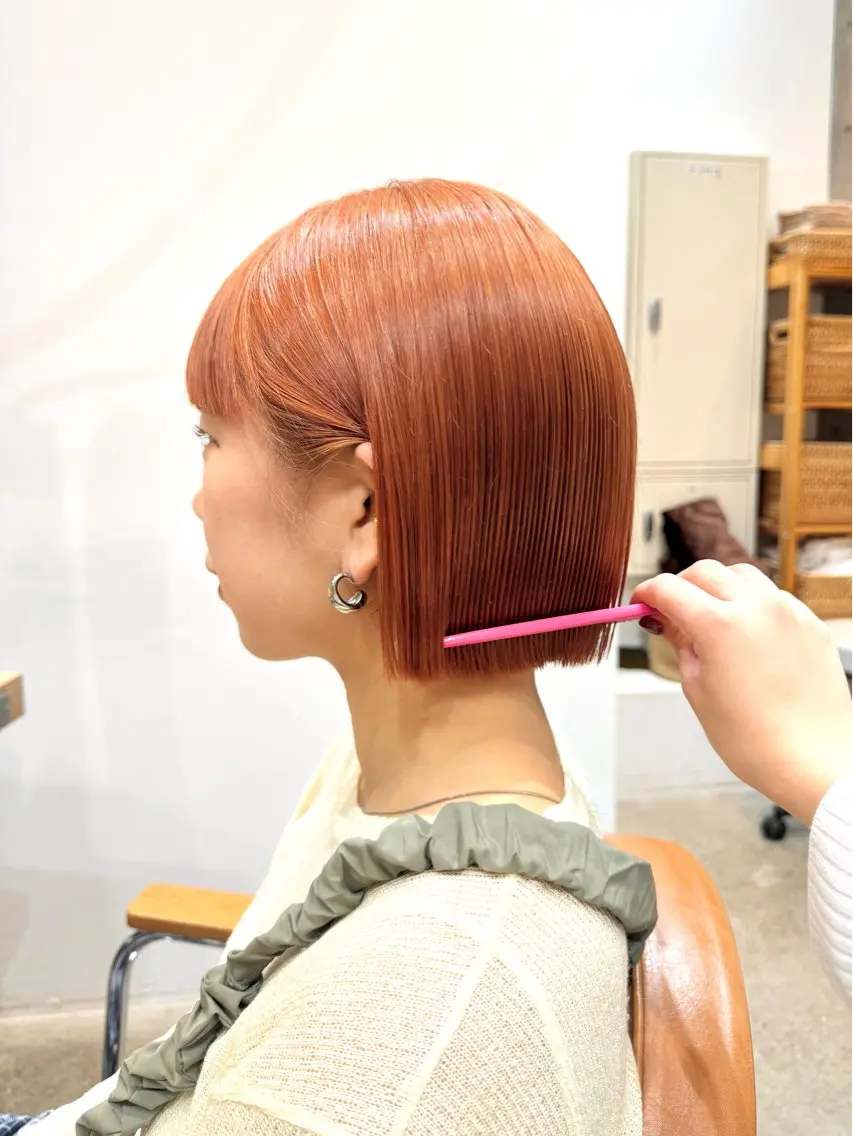 ショート カラー ヘアカラー トリートメント 🧡ボブ/うる艶カラ ー🩵　さくら🌸のヘアスタイル