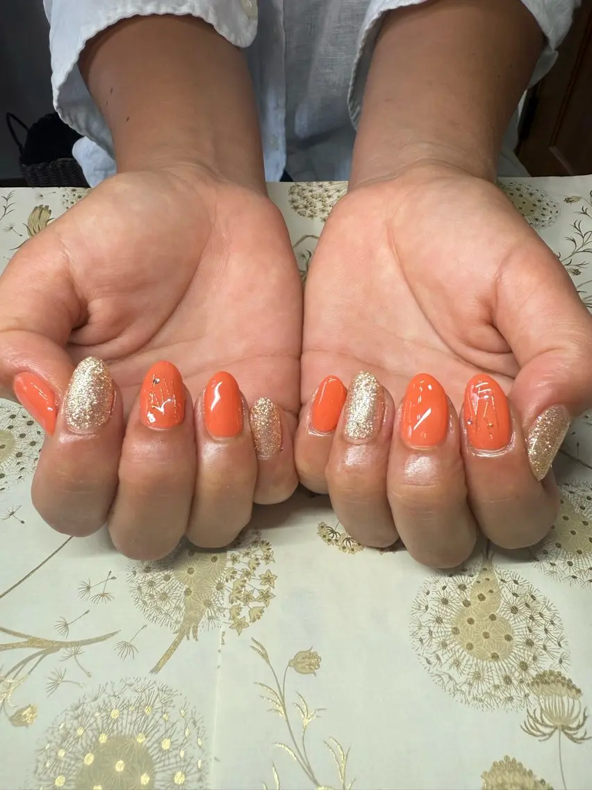ネイル キラキラネイル オレンジ miel nailのネイルデザイン