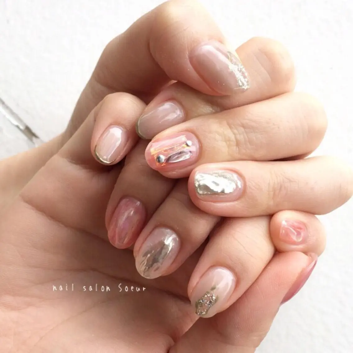 ネイル アートネイル ジェルネイル ニュアンスネイル オレンジ ハンドネイル nail salon Soeurのネイルデザイン
