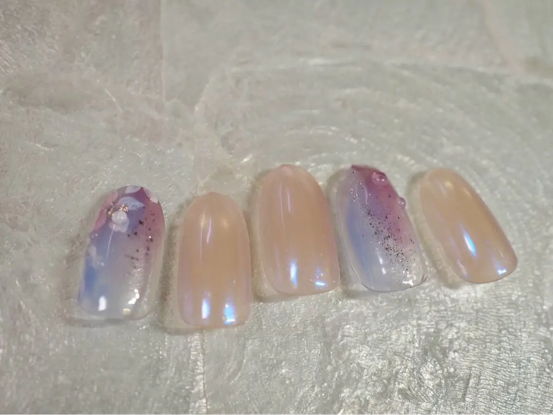 ネイル オーロラネイル 桜ネイル フラワーネイル フットネイル フレンチネイル kiki nail たまプラーザのネイルデザイン